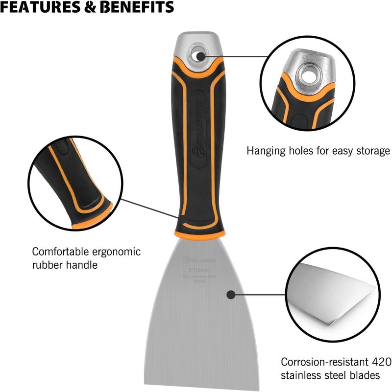 Rolling Dog 3" Angled Putty Knife - 5 Degree Angle Paint Scraper with Metal Hammer Cap, Rubber Griped Handle, 3 Inch Flex Putty Knife for Scraping Into Corners - Image 4